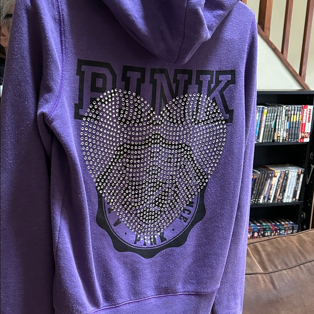 PINK Victoria Secret Purple Rhinestone Heart Zip Hoodie